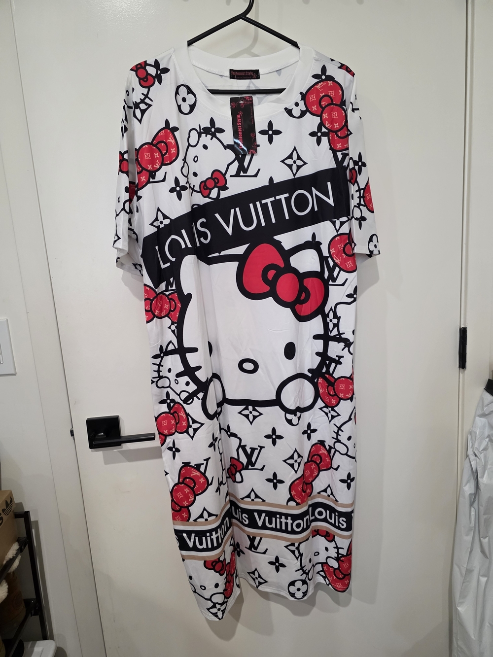 White & Red Cartoon Logo Women's Nightgown